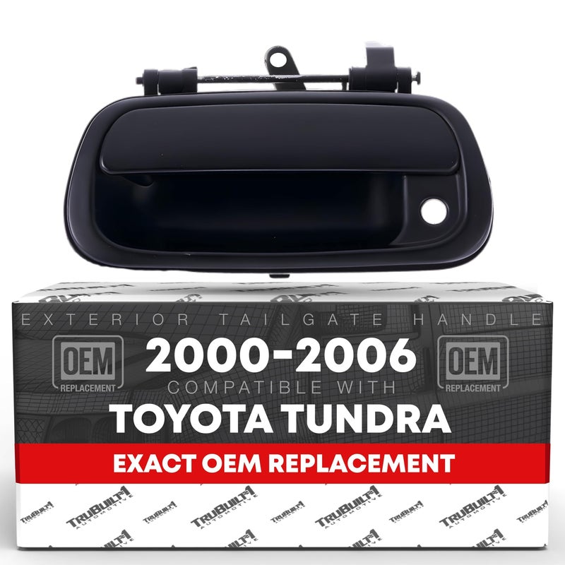 T1A Tailgate Handle Assembly Replacement - Compatible with 2000-2006 Toyota Tundra - Liftgate Latch Assembly Handle with Keyhole - Smooth Black Plastic - OEM 69090-0C030-C0, 69090-0C010, 80867, TO1915111 - Image 1